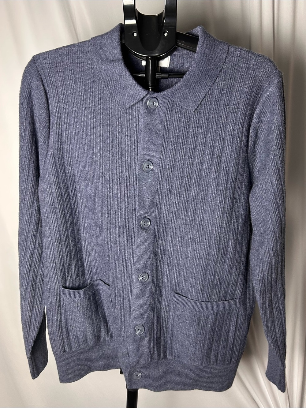 Men's Button-Up Ribbed Cardigan in Slate Blue